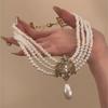 Diamond-encrusted Pearl Multi-layer Water Drop Pendant Necklace French Retro High-end Elegant Collarbone Chain Niche Fashion Jewelry