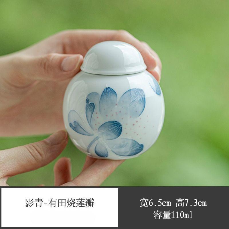 

110ml hand drawn lotus petal portable tea can small household size sealed ceramic moisture-proof storage tea can