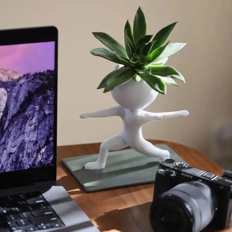 Succulent Plant Pots Weightlifting Running Yoga Human Shaped Succulent Pot Resin Creative Decorative Plant Pot for Mantel Table Bathroom