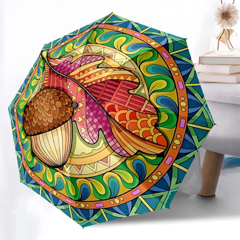 

1pc Acorn Mandala Automatic Folding Umbrella - Portable Collapsible, 8-Rib Durable Frame, Perfect for Outdoor Use, yy251218108