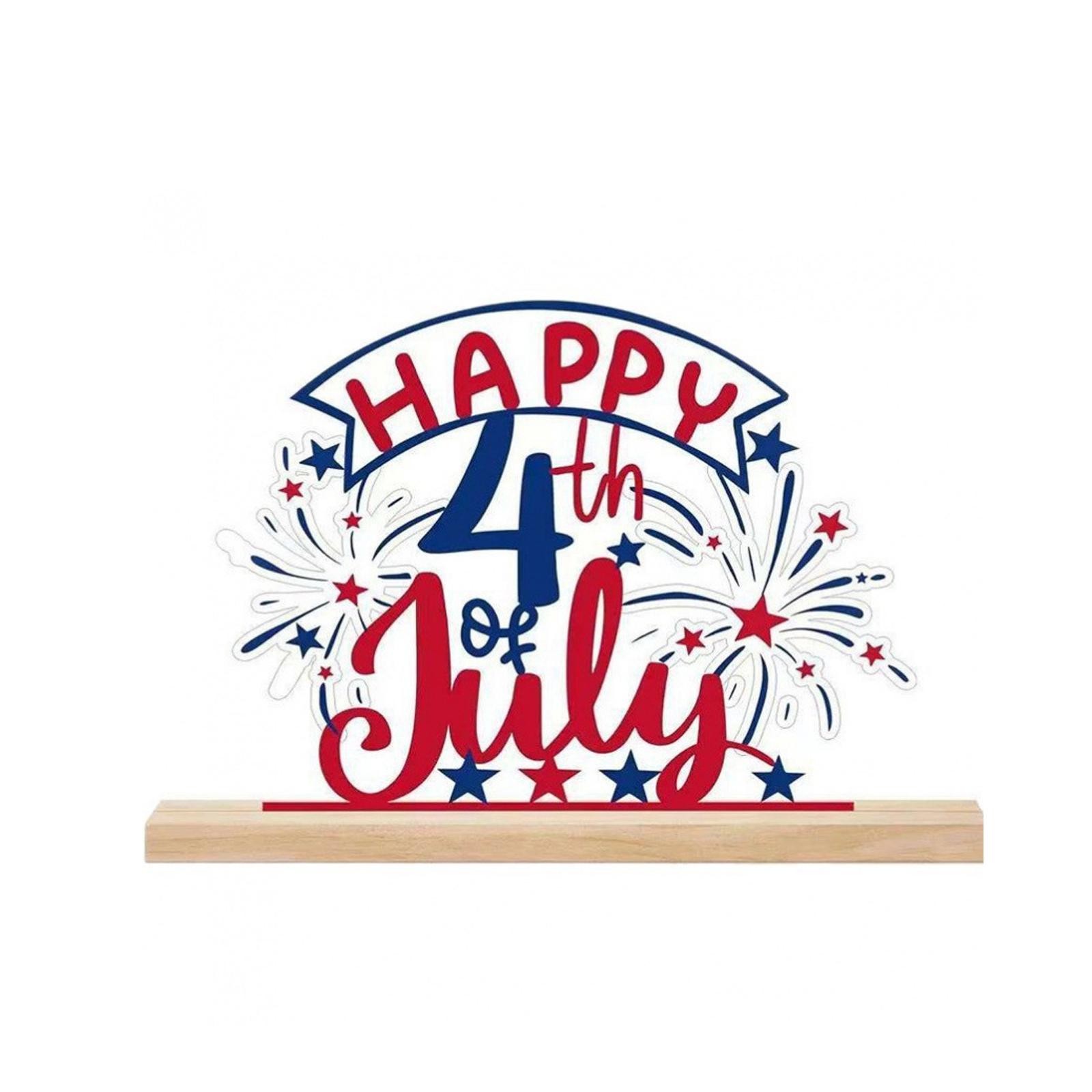 

Wooden Independence Day Decoration 4th of July Tabletop Sign Fireworks Design Patriotic Holiday Display Stand One Size