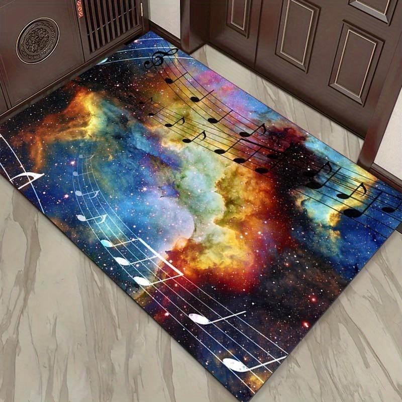 Galaxy Music Notes Rug: Cosmic Symphony for Living Room Decor | Unique Area Rugs Anti slip carpet can be machine washed