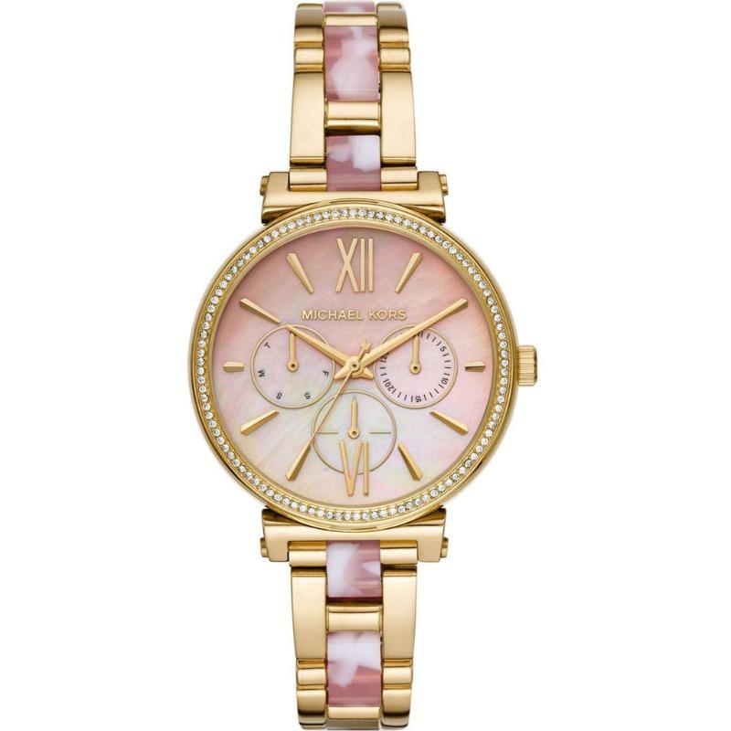 

Michael Kors Sofie Crystals Mother of Pearl Pink Dial Two Tone Steel Strap Watch For Women - MK4344 розовый