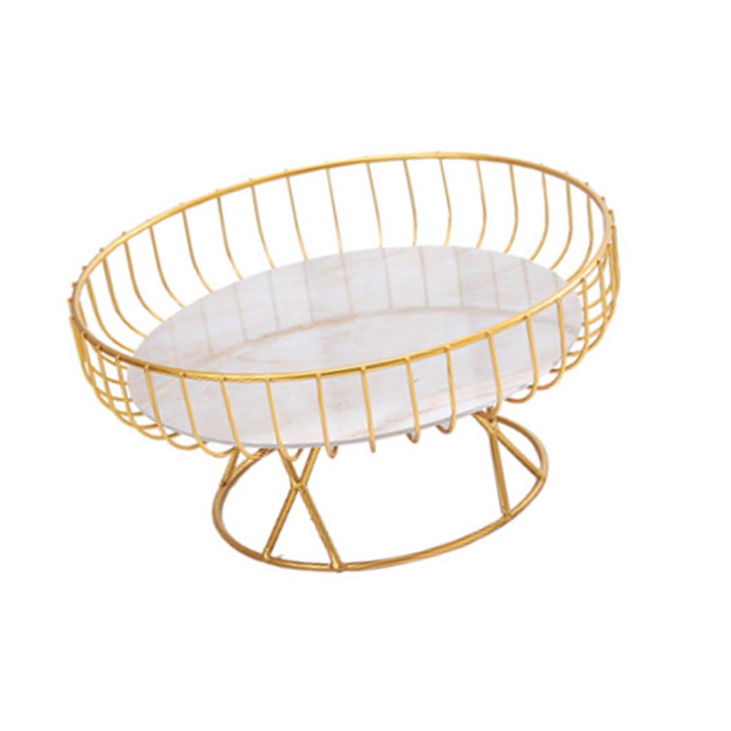 Fruit Tray Hollow Design High Foot Iron Marblel Decorative Practical Baking Paint Process Serving