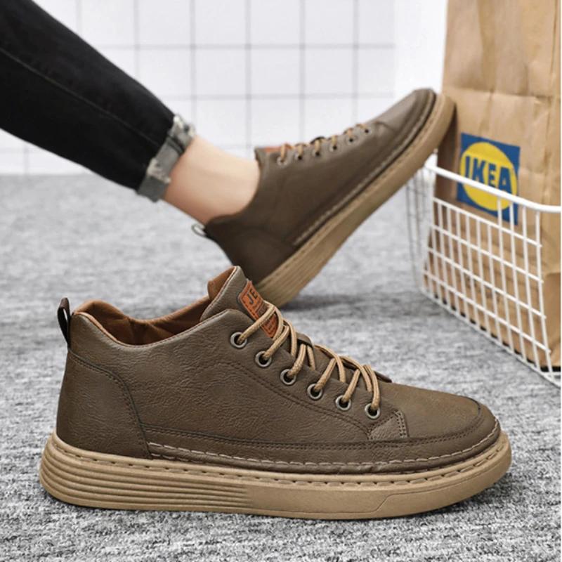 New Men's Casual Shoes Vulcanized Sneakers Trend Leather Shoes For Men Designer Outdoor Comfort Jogging Shoes Zapatillas Hombre