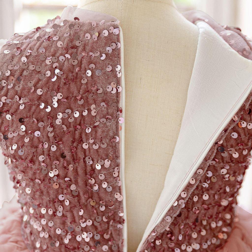 Girls' Sequin Rose Patchwork Party Princess Dress