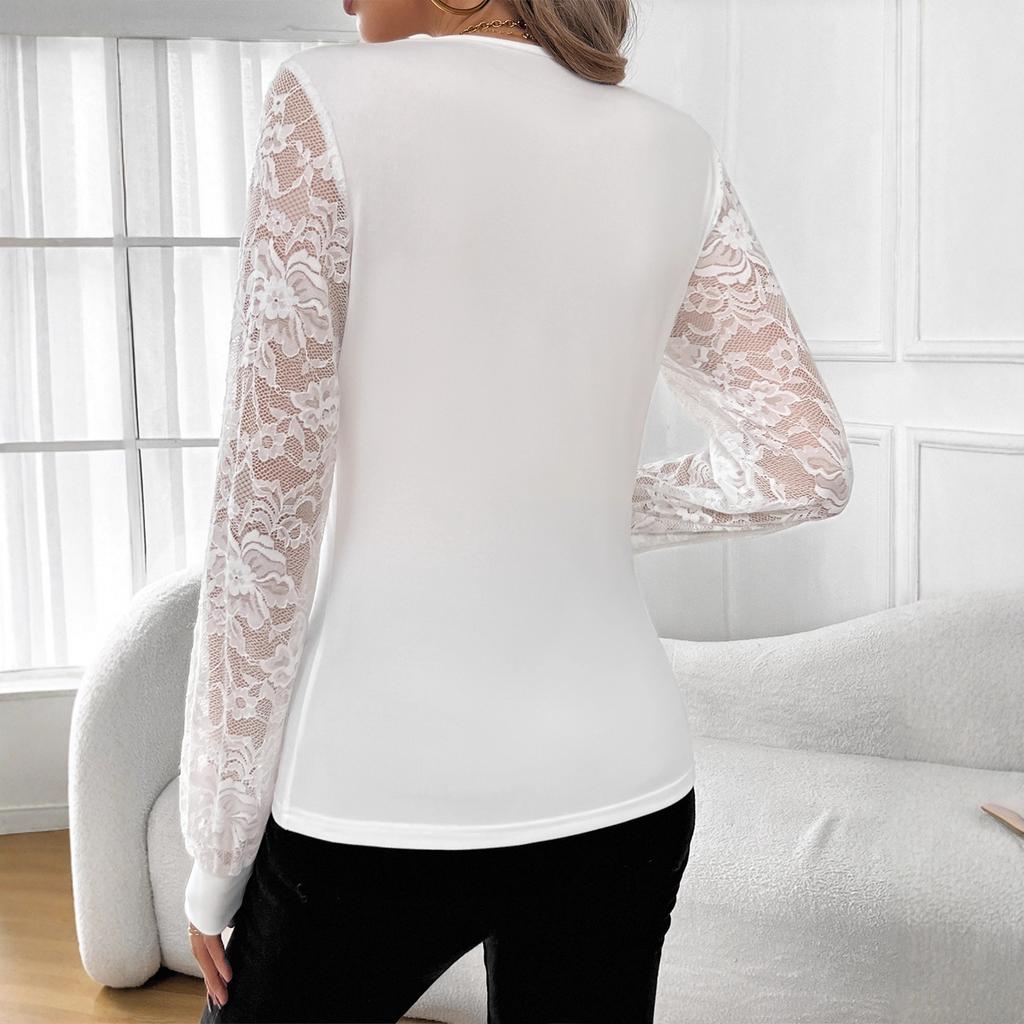 DAFIFY Women's Fashion Casual Spring Autumn Solid Color Print Long Sleeve V-Neck Blouses & Shirts