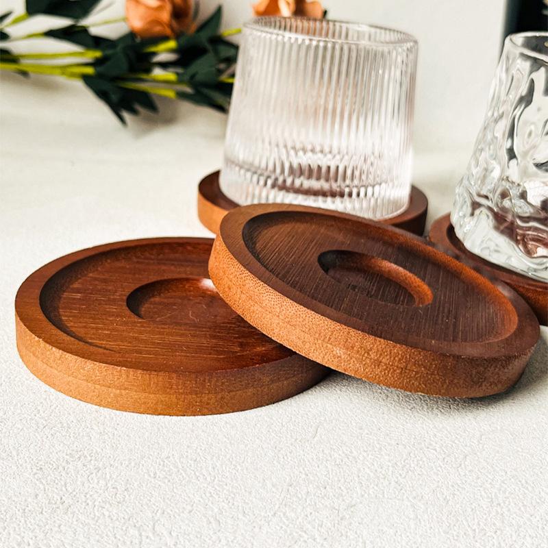 Whiskey coaster, spinning cup base, rotating tumbler base, cup holder, walnut-colored coaster