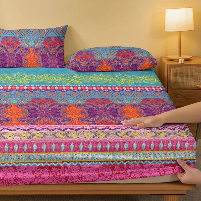 1 Bohemian Patterned Frosted Bedsheet, Bedroom Printed Bedspread, Bedding (Excluding Pillowcases)