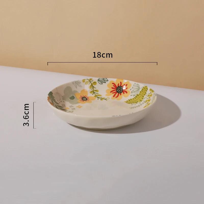 Exquisite Flowers Ceramic Plate Coffee Shop Afternoon Tea Dessert Fruit Plate Delicious Dishes Deep Soup Plates Home Tableware