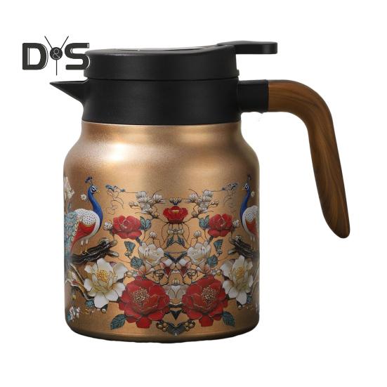 

Винтажный цветочный изолированный чайник 1000 мл Мини-кофейник Офисный термос для чая Встроенный заварочный чайник для воды Кувшин для напитков Термос для кофе A