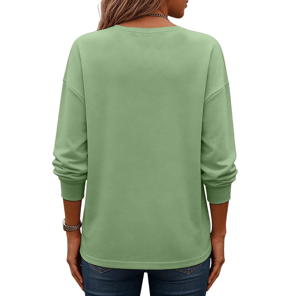 Women's  Color Casual V-neck Long Sleeved Pullover Top