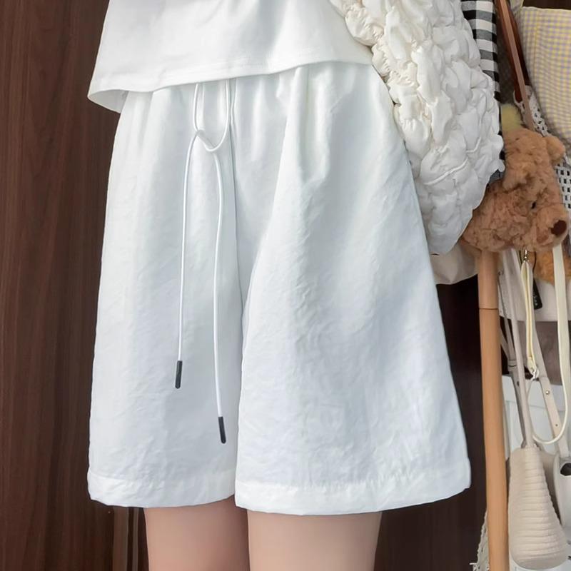 

White High-Waist Ice Silk Sports Shorts - Women s Summer Casual Wide-Leg Mid-Length 5 Shorts XL (recommended 116-125 jin)