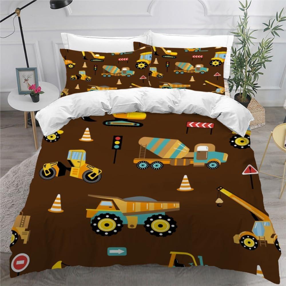 3D printed high-quality cartoon car duvet cover set, children's and adult bed cover set, 3-piece set with zipper car microfiber