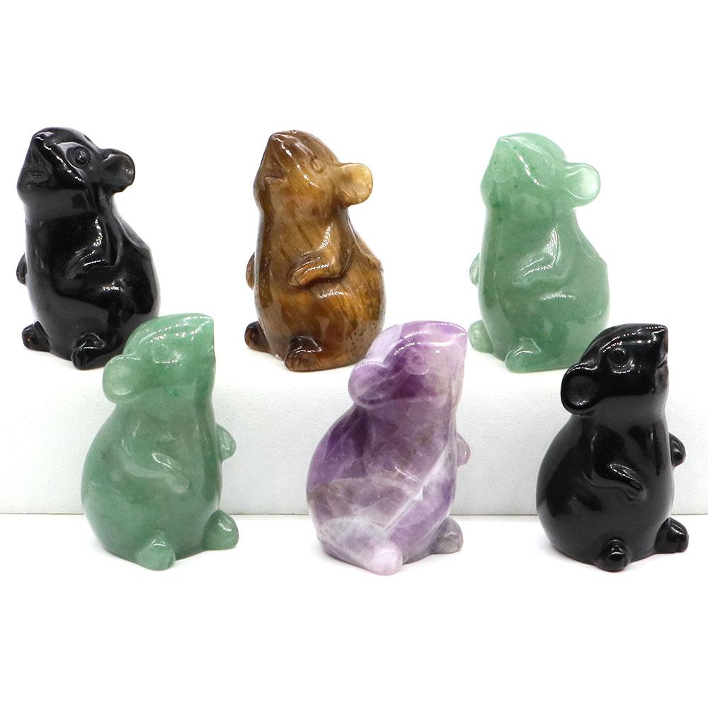 1,5" Maus Statue Naturstein Reiki Heilkristall Rat Tierfigur Handgeschnitztes Edelstein Handwerk Haus Zimmer Dekoration Geschenke