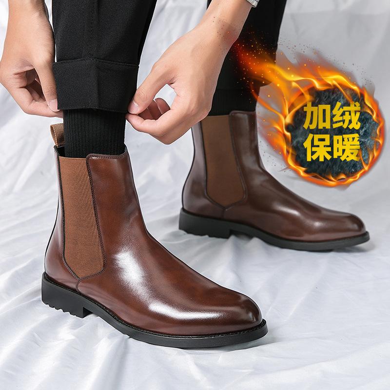 Chelsea boots winter velvet high-top casual leather shoes British pointed Martin boots