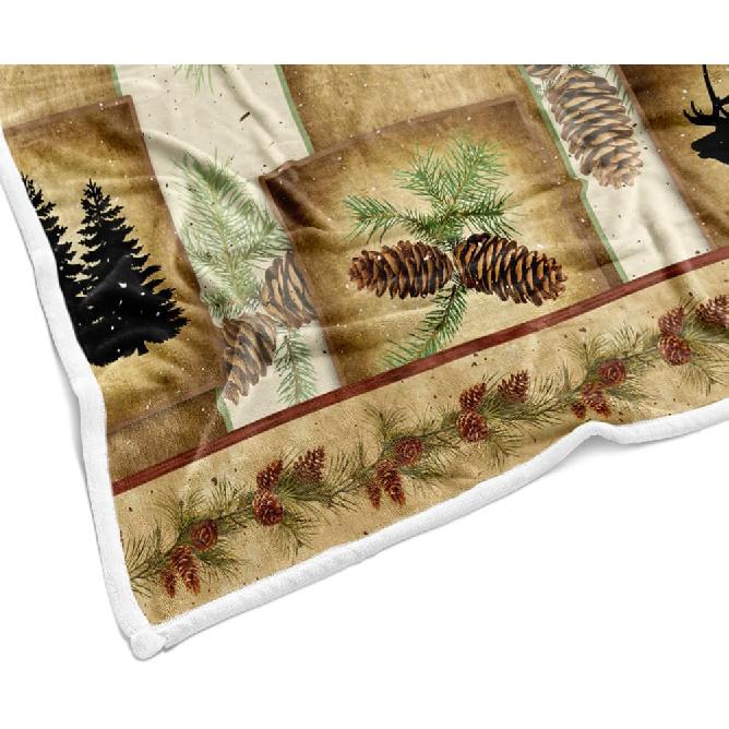 Bear Throw Blanket, Cabin Deer Art Forest Vintage Cozy Warm Super Soft Flannel Blankets for Couch Sofa Bed, Fleece Camping Blanket for Camper Outdoor