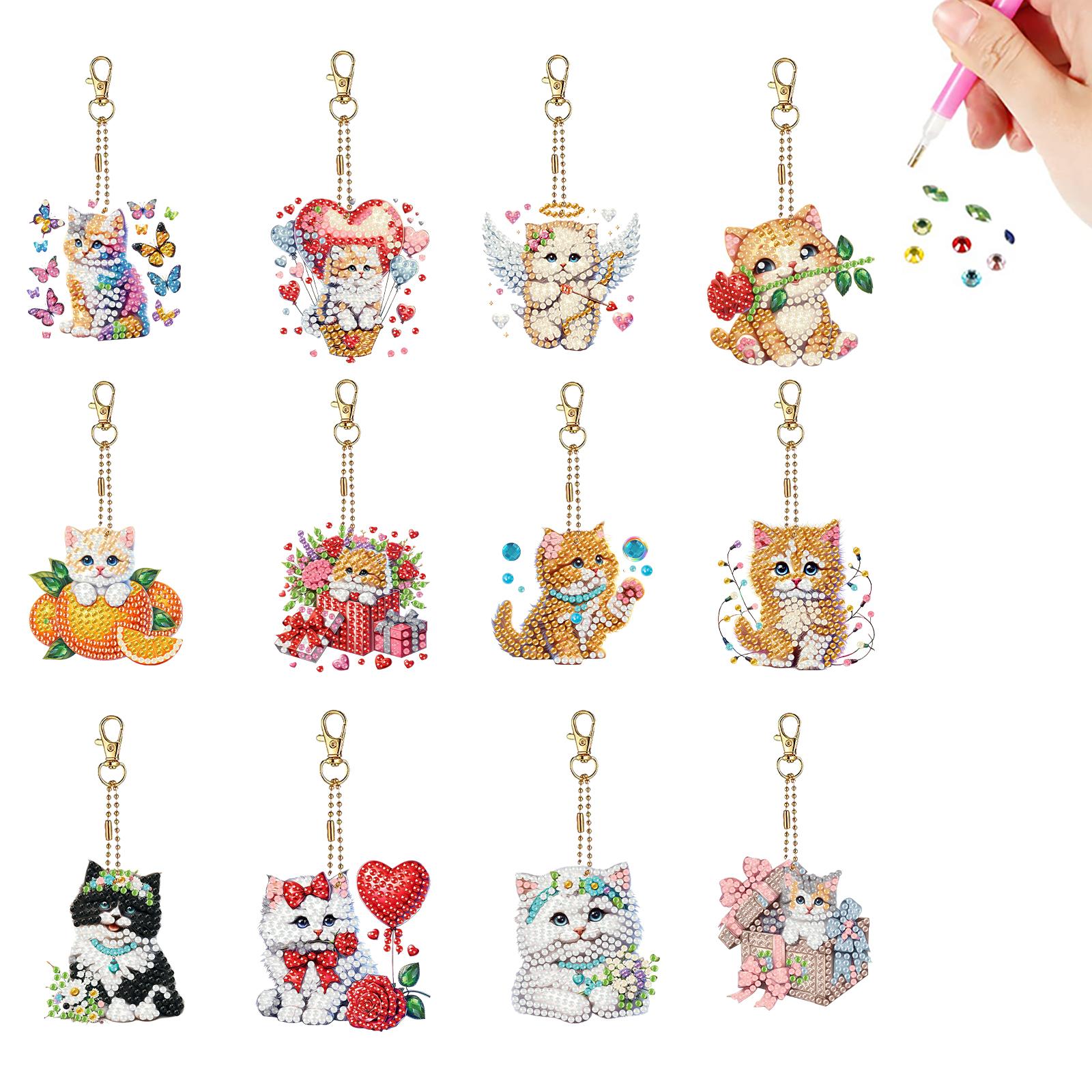 

12Pcs DIY Double Sided Diamond Painting Keychain Diamond Painting Keyring Pendants for Girls Beginners Adult Craft Gifts