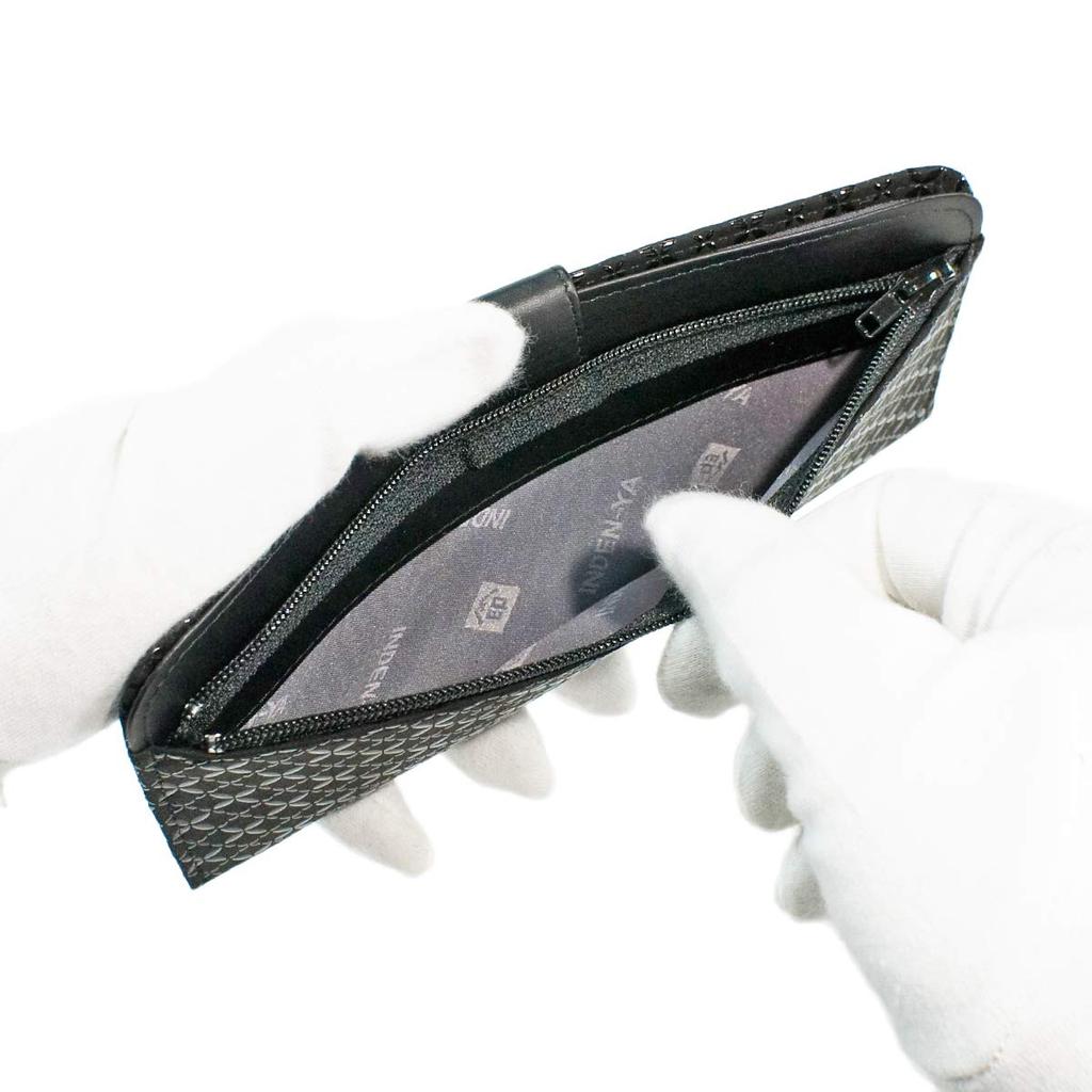 Inden Long Wallet Bundle L Thin Deerskin Black x Black Lacquer Pattern [Indenya] Cloisonné 2107-01-179