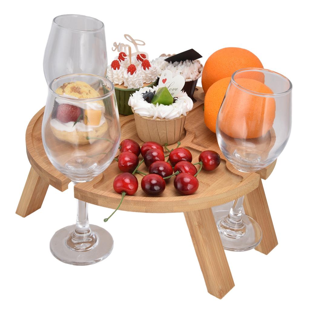 Outdoor Wine Table Folding Wooden Picnic Table with Wine Glass Holder for Hiking Camping Outdoor Dinner