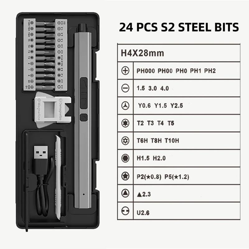 Precision Electric Screwdriver Set 30 in 1 LED Mini Power Tools 5 Torque 5/32 Inch Hex Magnetic Bits for PC Phone Glasses Repair