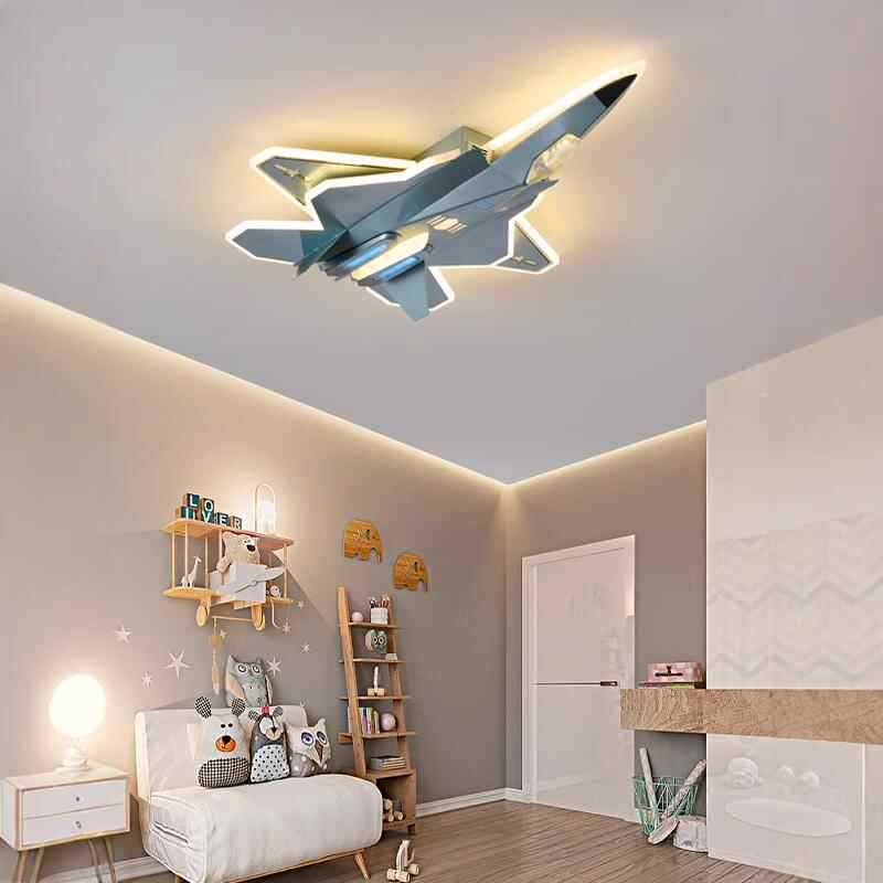 Children's J-35 Fighter Model Ceiling Light - Eye-Protection, Creative Airplane Design for Boys' Bedrooms