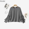 ZANZEA Women Casual Round Neck Ruffles Long Sleeve Loose Blouse