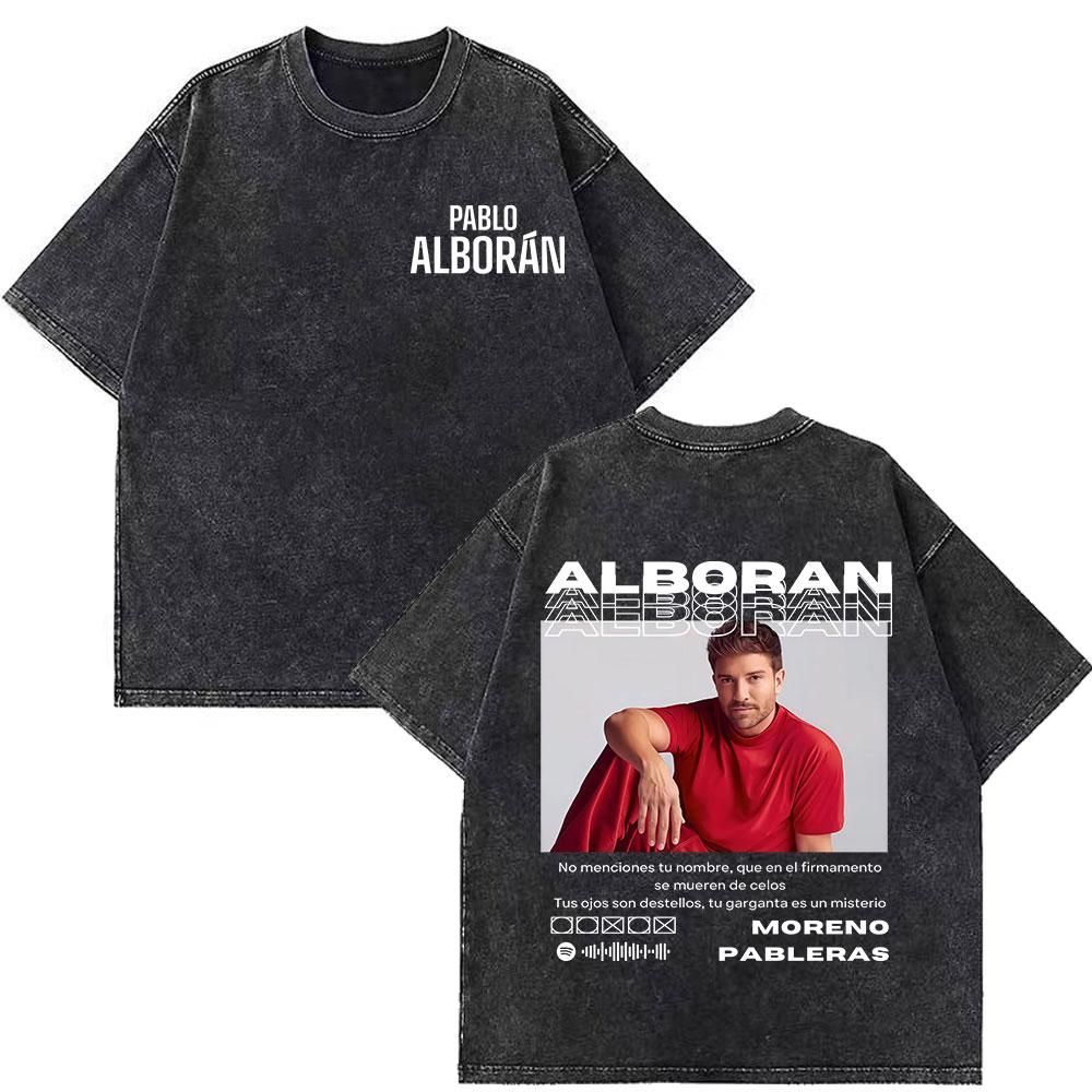 Singer Pablo Alborn Global Tour Kmo Print Vintage Washed T Shirt Unisex Women Fashion Tshirts Summer Loose Casual T Shirts