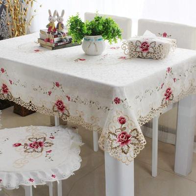 Pastoral Embroidered Polyester Tablecloth & Chair Cover Set - Multi-Purpose Dustproof Fabric for Home