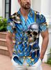 Men's Short Sleeve Shirt with 3D Skull Digital Print, Button-Up Top