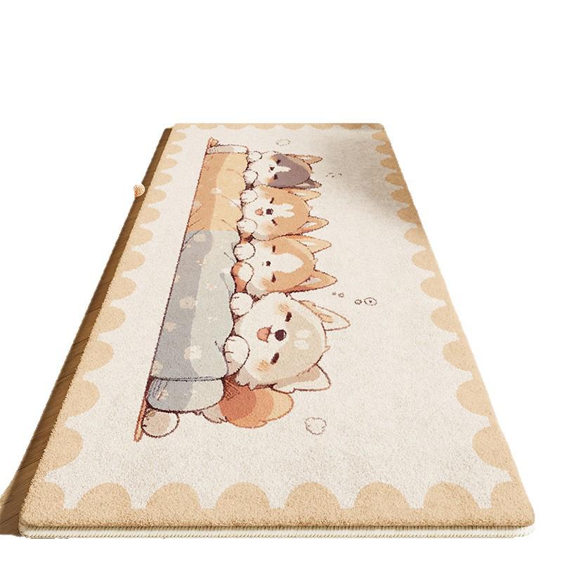 Dětský kreslený plyšový kobereček k posteli - Umělý kašmír, Roztomilá a zesílená podlahová rohož do dívčího pokoje.