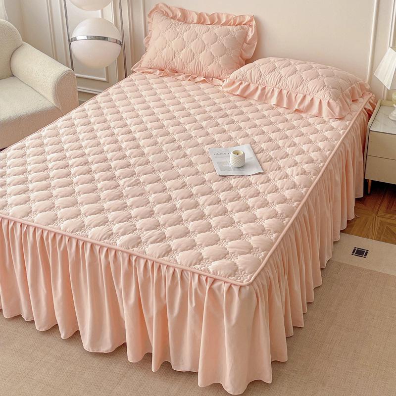 Klasse A Hautfreundlicher Waschbarer Baumwoll-Quilt-Bettrock: Dickes rutschfestes Rüschenlaken, Vier-Jahreszeiten-Universal-Schmutzschutz