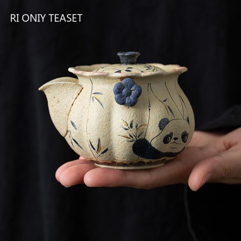 130ml Chinese Tradition Ceramic Tea Pot Panda Bamboo Leaf Pattern Teapot Beauty Handmade Kettle Travel Portable Teaware