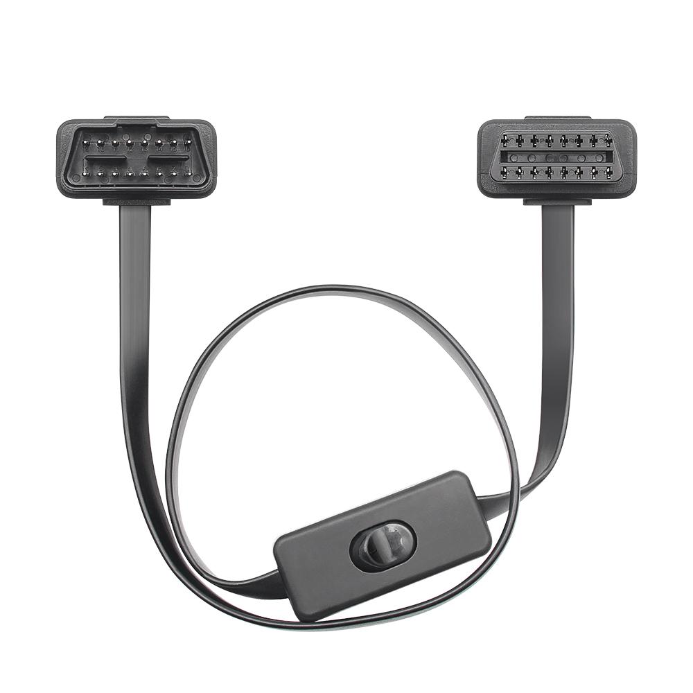 60CM 16Pin OBD2 Extension Cable Adapter Cable Flat+Thin As Noodle OBDII Male To Female Socket Connector with ON/OFF Switch