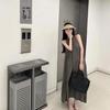 Matte Copper-Ammonia Silk Off-Shoulder Halter Neck Skirt (With Pockets) - Simple, Loose, and Silky Solid Color Long Skirt.