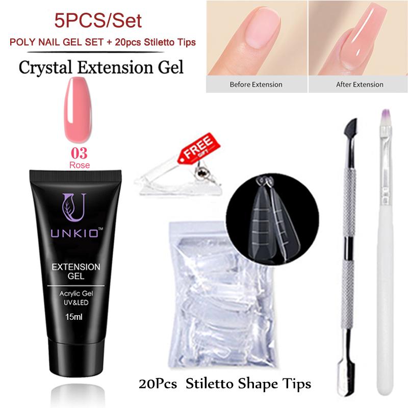 

UNKIO Poly Nail Get Set UV LED Быстрое наращивание шпильки Двойная форма Строительный гель для ногтей Маникюрный набор Гель-лак Мини-набор