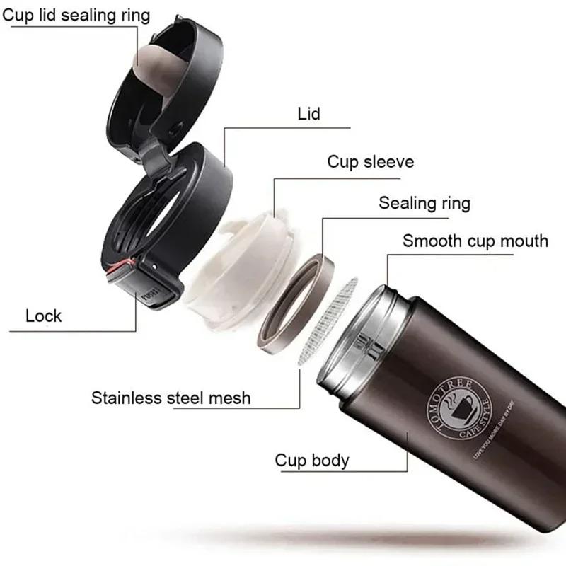 500ml Thermos Coffee Cup Tea Mug Double Layer Stainless Steel Vacuum Insulated Metal Thermos Outdoor Sports Water Bottle