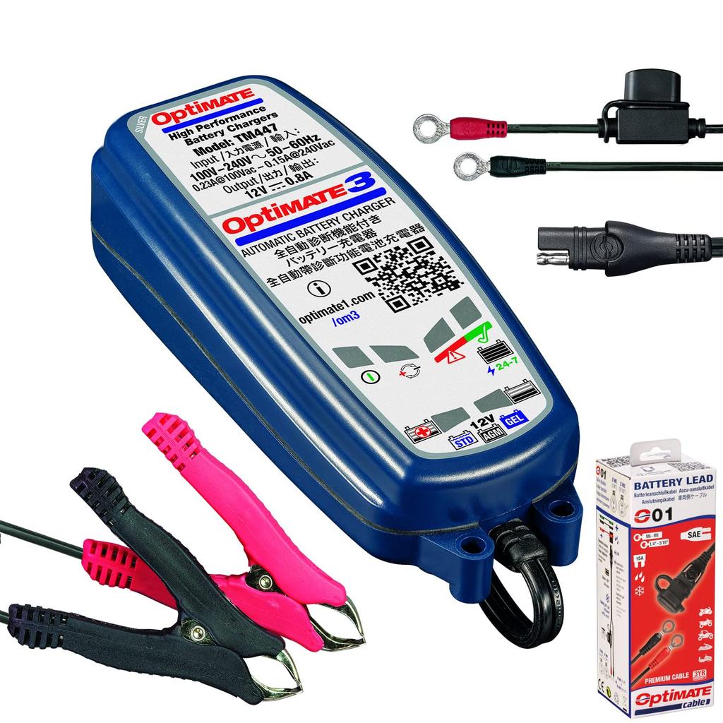 [Official Techmate] OptiMATE Charger Optimate 3 Ver.2 0.8A + O-01 Vehicle Side Cable Set