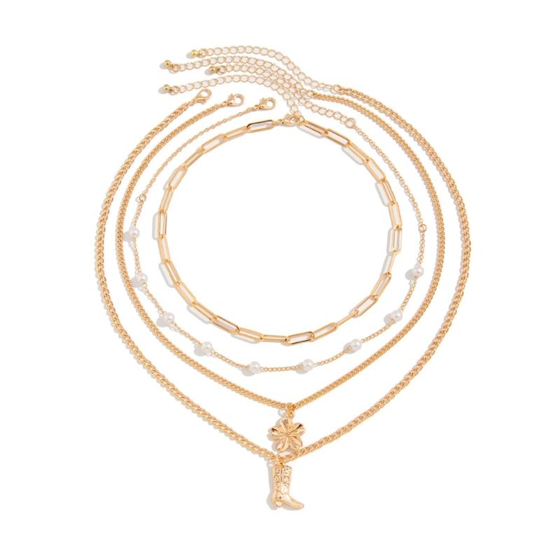 Elegant Multi Strand Gold Necklace Set with Pearls Accents and Boot Charm Stylish Clavicle Chain for Women Birthday Gift 1