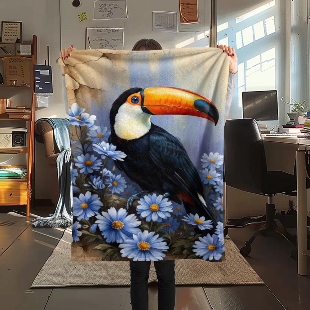 

1PC Tropical Bird Decor Print FlAannel Blanket, High quality Comfortable for All Seasons, Home Decor, Warmth and Comfort 80cm x 120cm
