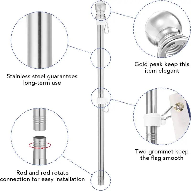 1.8m Rotating Stainless Steel Flagpole, 5-Section, Anti-Tangle, Wall-Mountable, Outdoor Use
