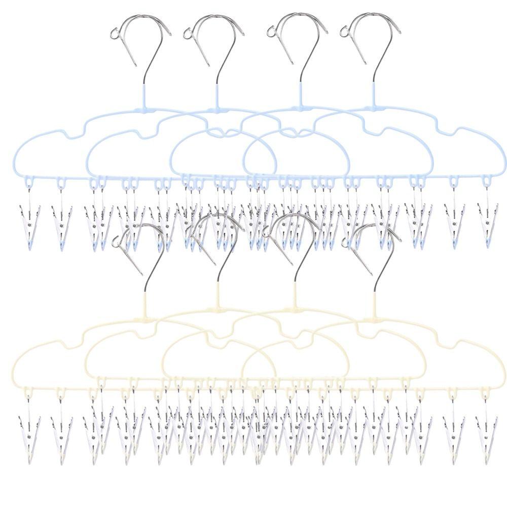 5Pcs Non-slip Clothes Hanger with 8 Clips Stainless Steel Sock Hangers  Closet Storage