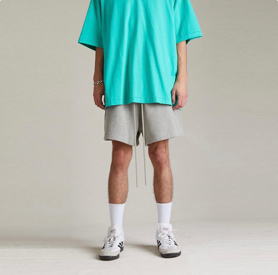 Essentials Mid-Waist Leather Label Fleece Casual Shorts