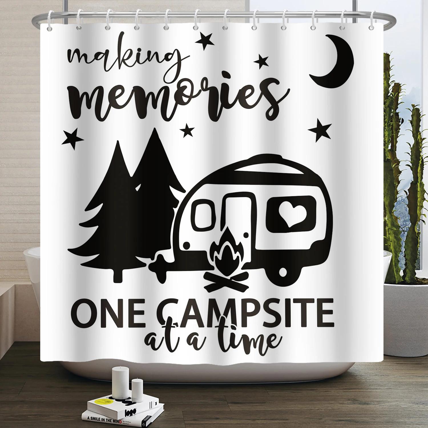

Шторка для душу в кемпер Щасливий кемпер Причіп Автомобіль RV Ліс Гора Намет Кемпінг Ванна кімната Шторка для душу Водонепроникна шторка для ванни W180xH220cm