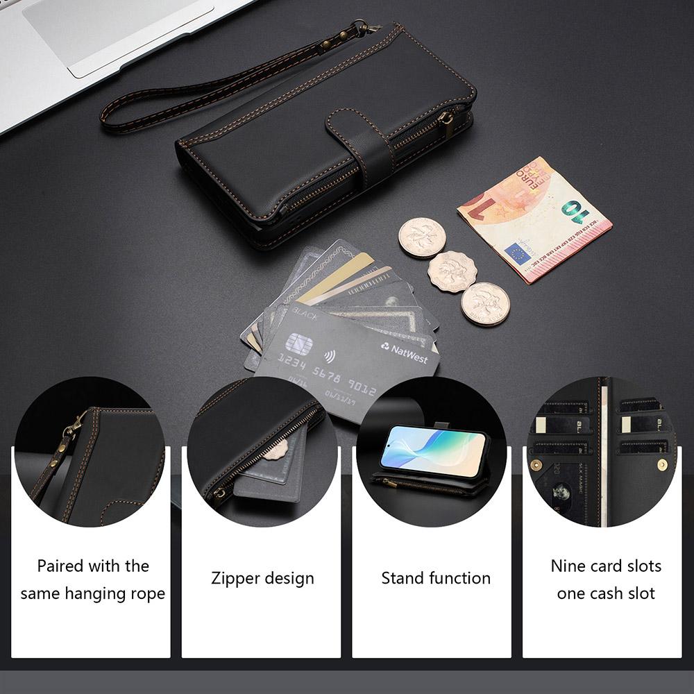 Card Wallet Phone Cover For OPPO A98 A96 A80 A79 A78 A76 A60 A58 A36 Reno15 Pro Max A6 Leather Case Wrist Strap Crossbody Shell