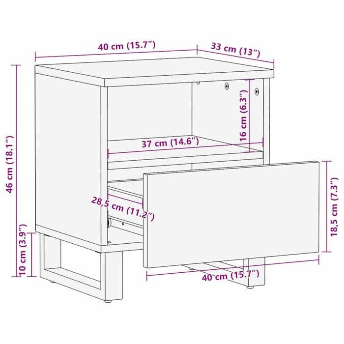 VidaXL Tables de chevet 2 pcs noir 40x33x46 cm bois de manguier solide, table d'appoint, armoire de lit, table d'appoint 4017691