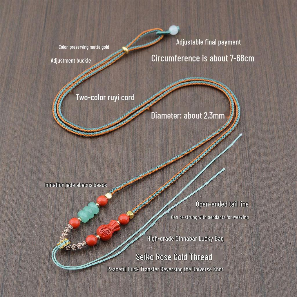 Premium Cinnabar and Agate Ruyi Necklace Cord with Jade Pendant