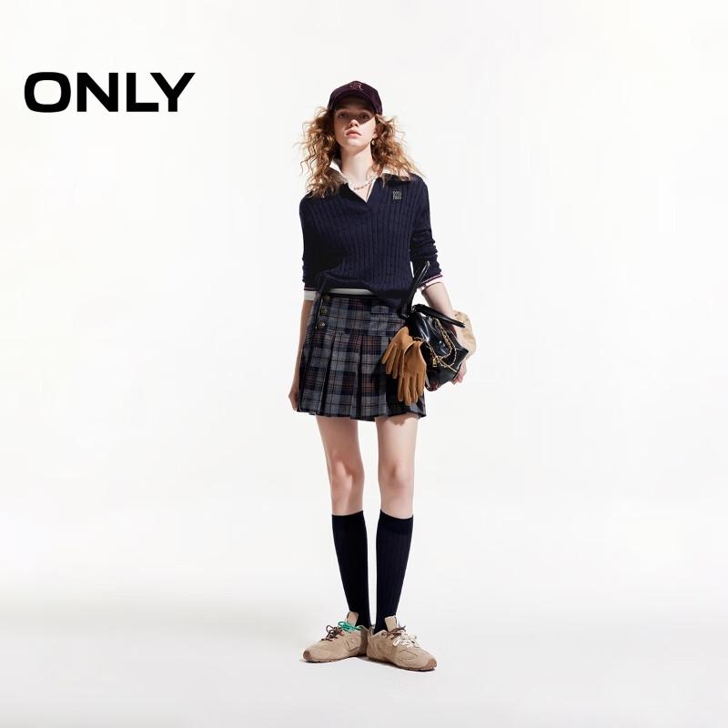 ONLY Women's Faux Two-Piece Color Block Lapel Knit Sweater