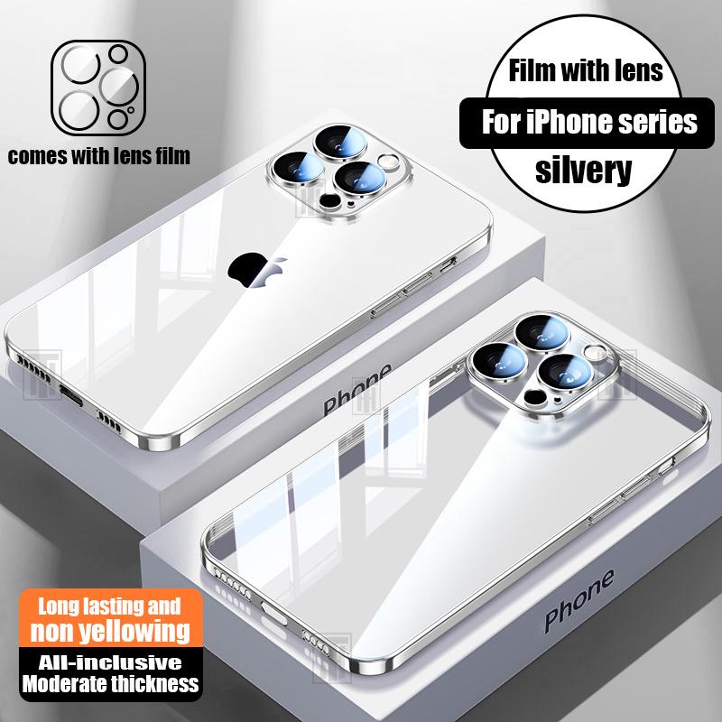 Official Not Yellowing High Clear Plating Case for For Iphone 16 15 14 13 12 11 Pro Max Plus Ultrathin Lens Film Protect Soft Cover