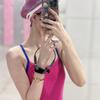 Rose red one-piece racing triangle swimsuit, back crossed double layer with chest pad, no water pocket, only for swimming pools